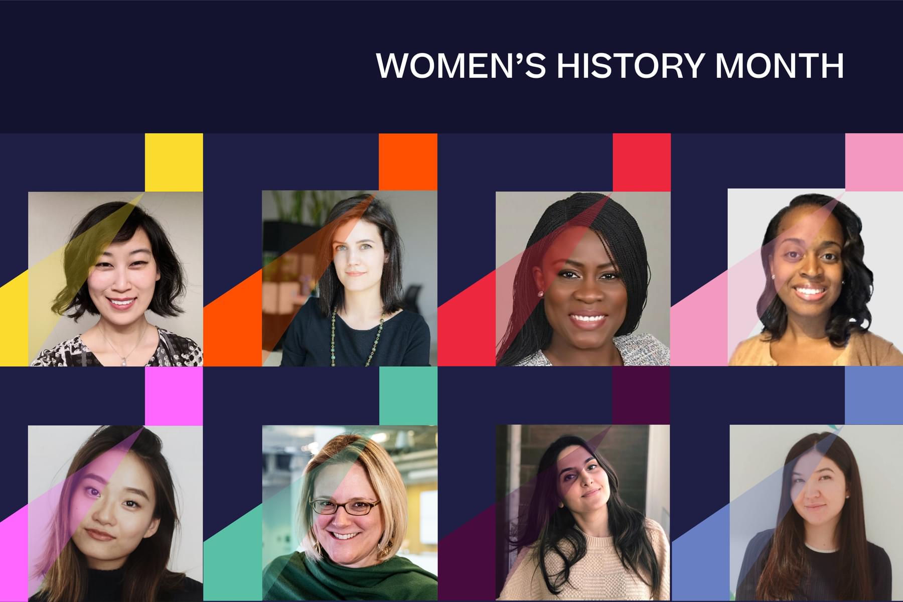 Women's History Month graphic featuring headshots of female i-lab founders